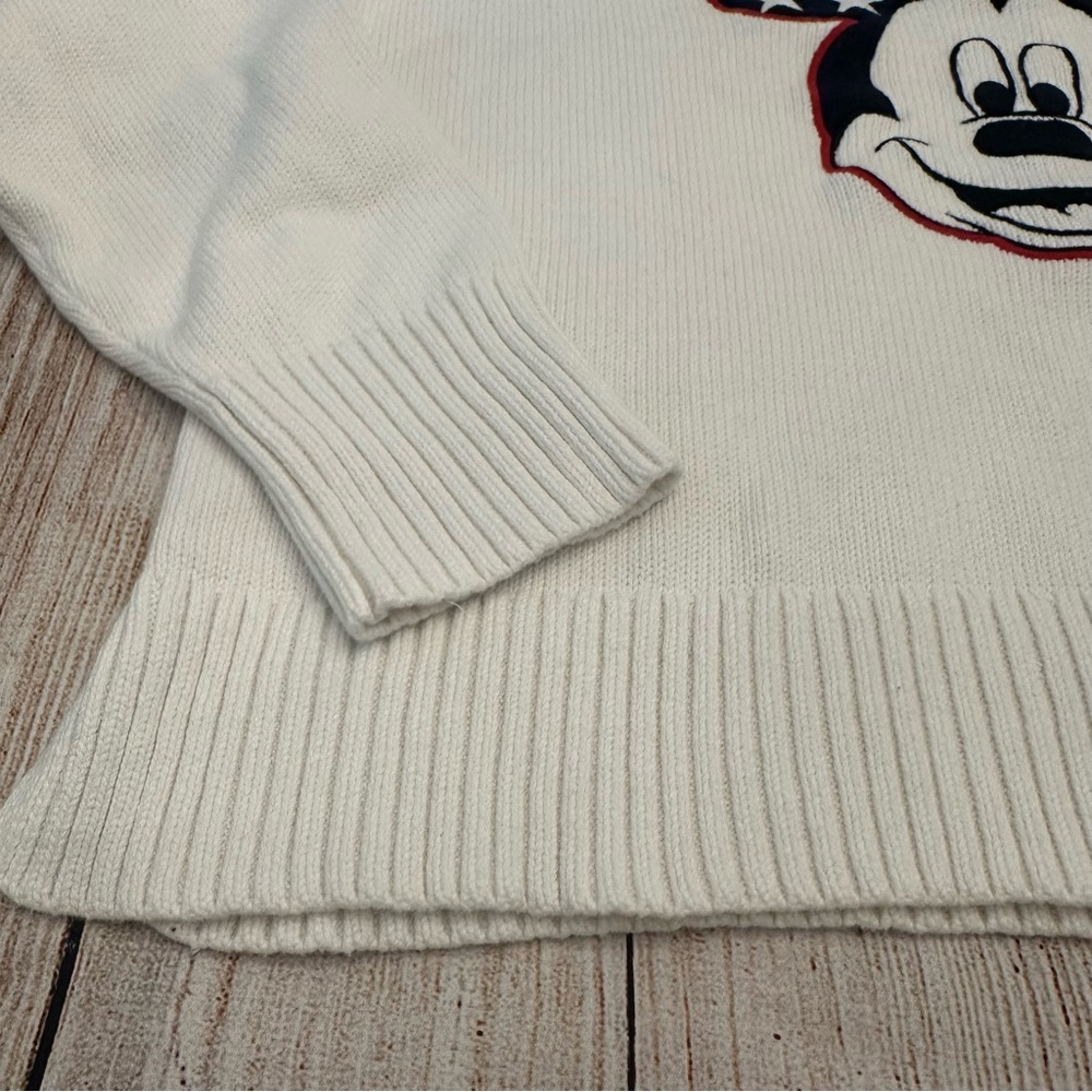 Old Navy Disney White Sweater Large Mickey Mouse Preppy Chunky Knit Americana - Picture 3 of 7
